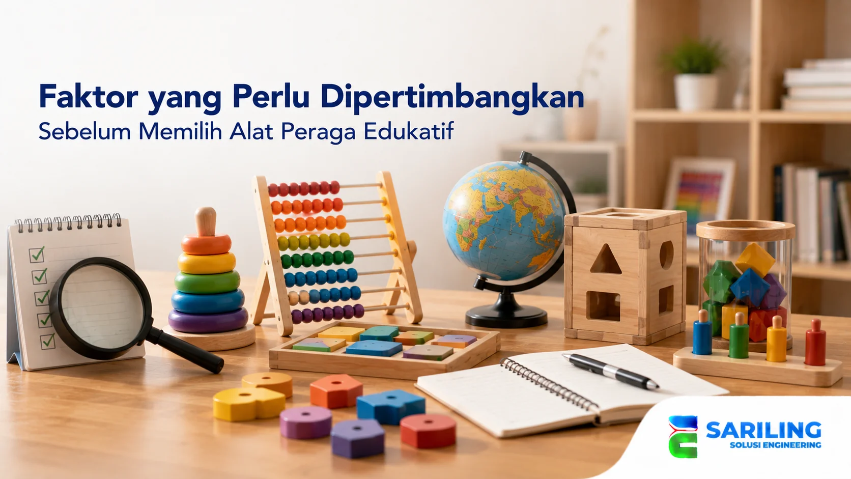 Berbagai alat peraga edukatif dengan desain aman dan menarik yang mendukung kegiatan pembelajaran sesuai kebutuhan siswa.
