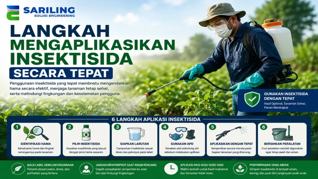 Cara menggunakan insektisida dengan sprayer untuk mengendalikan hama tanaman secara tepat dan aman di lahan pertanian.