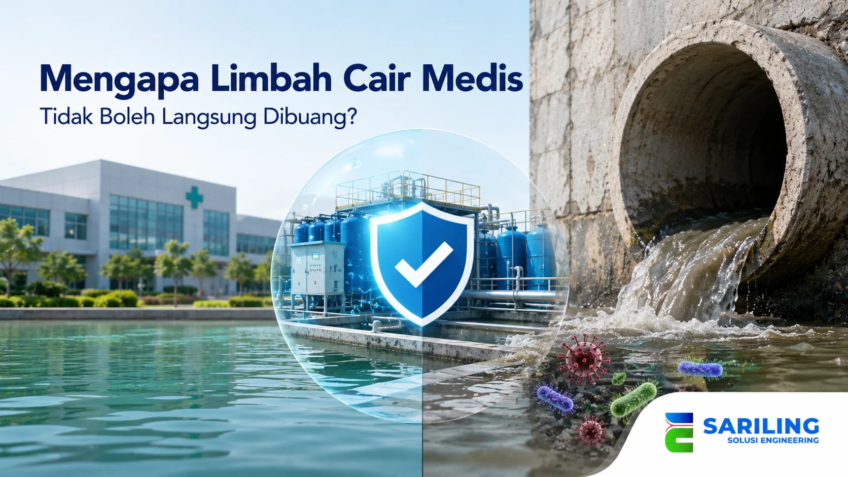 Pengolahan Limbah Cair Medis dengan sistem IPAL untuk menjaga lingkungan fasilitas kesehatan.