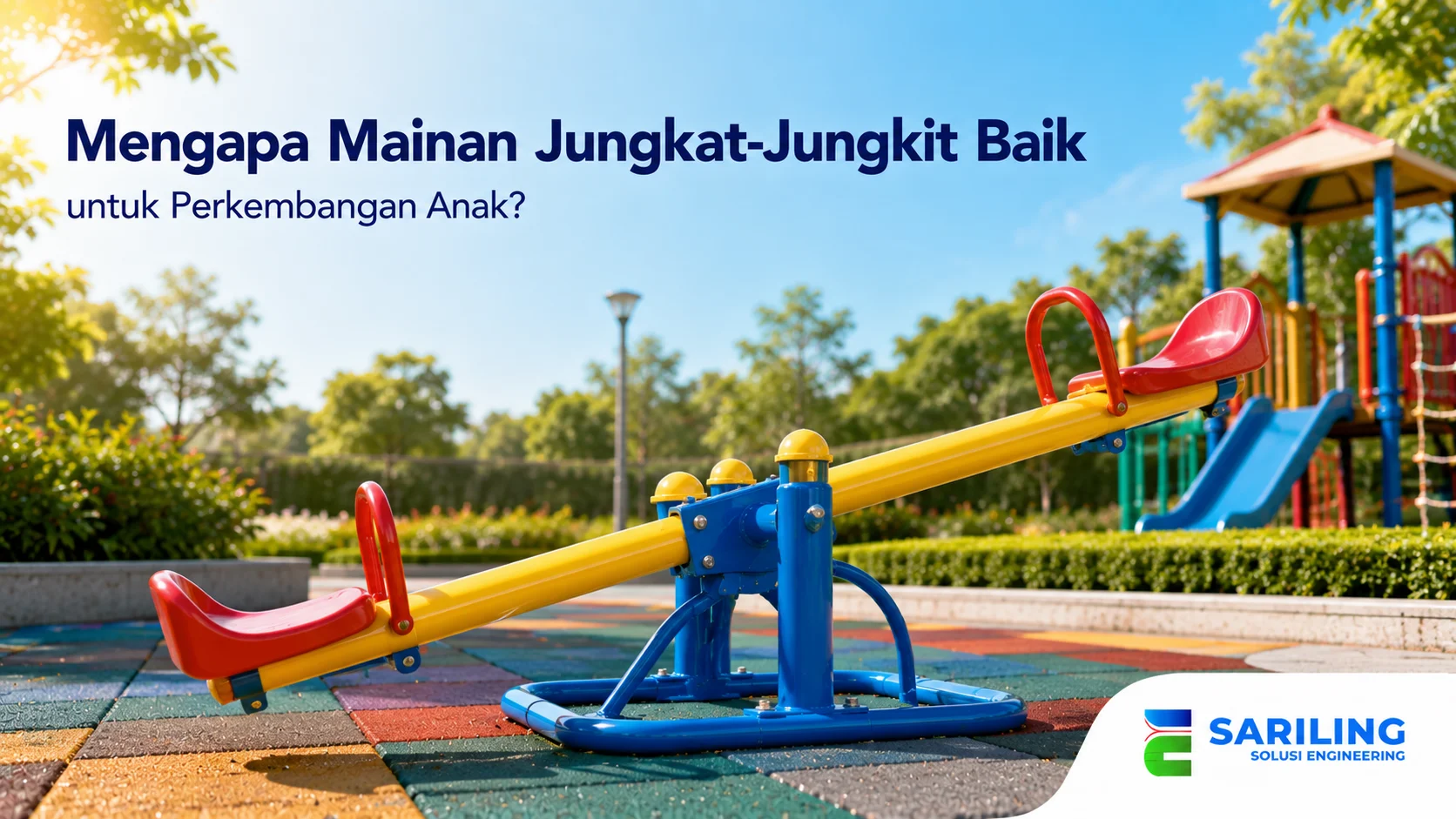 Mainan jungkat-jungkit outdoor untuk mendukung perkembangan motorik dan keseimbangan anak.