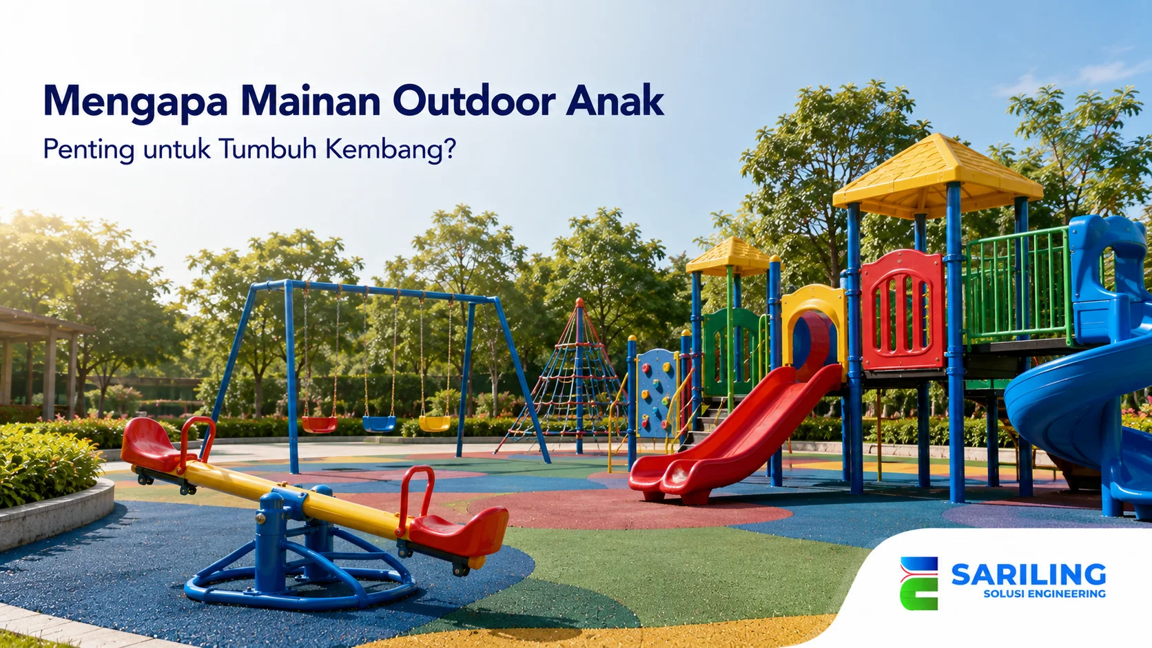 Mainan outdoor anak di area playground untuk mendukung aktivitas fisik dan perkembangan sosial.