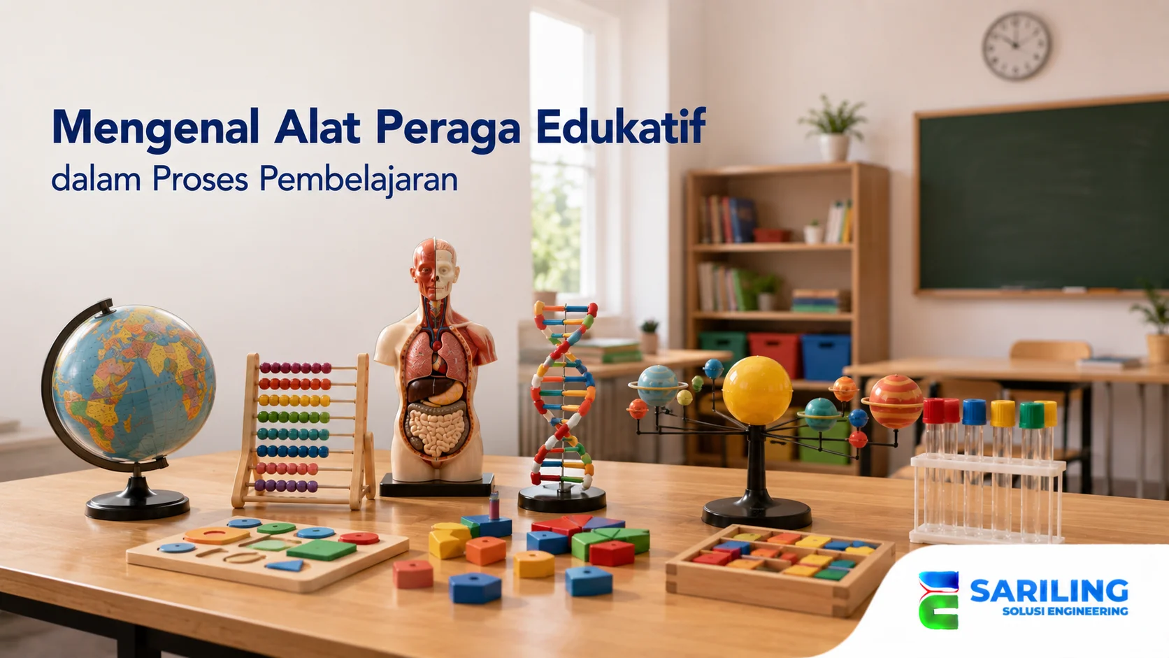 Berbagai alat peraga edukatif seperti model sains, media visual, dan alat pembelajaran yang mendukung proses belajar interaktif.