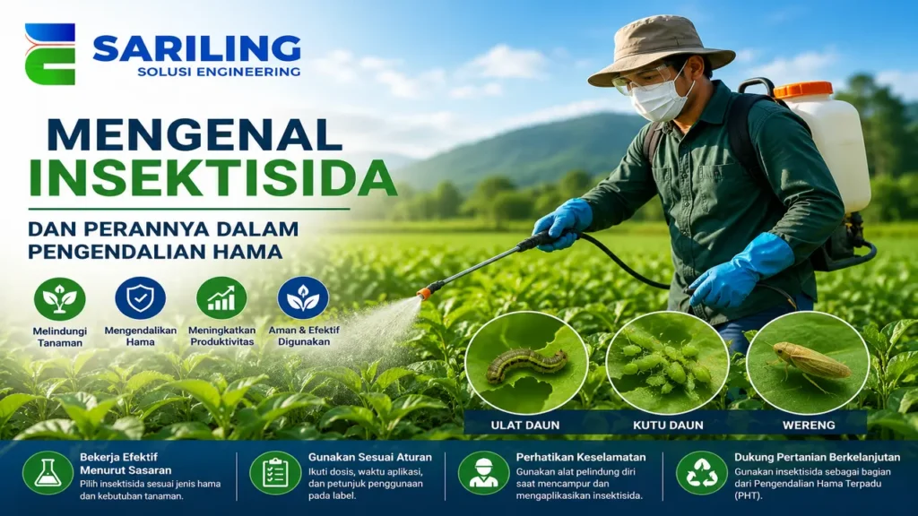 Insektisida untuk pengendalian hama pada tanaman menggunakan sprayer pertanian secara tepat dan aman