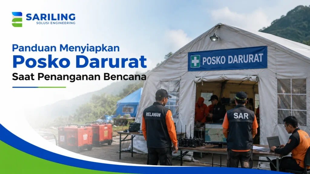 Ilustrasi Gambar Standar Posko Darurat saat penanganan bencana dengan fasilitas lengkap dan tim tanggap darurat