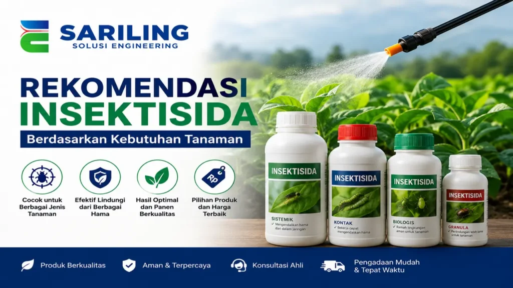 Rekomendasi insektisida berdasarkan kebutuhan tanaman dari Sarilling Solusi Engineering untuk pengendalian hama yang efektif pada sektor pertanian dan instansi pemerintah.