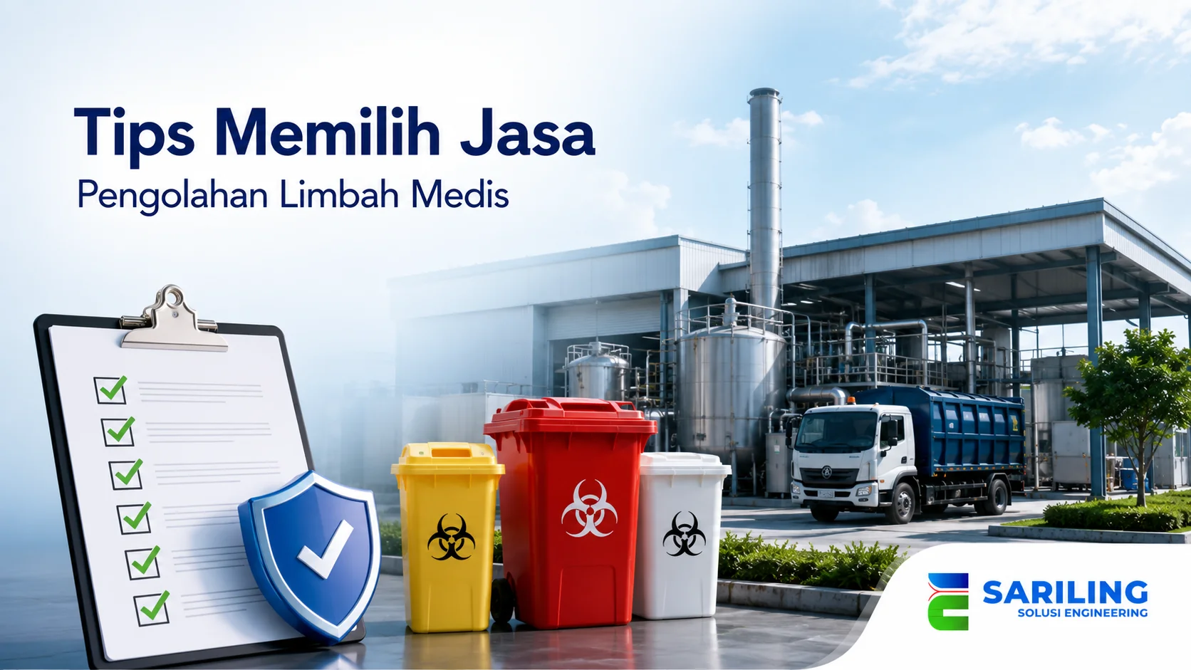 Jasa pengolahan limbah medis dengan fasilitas pengelolaan limbah kesehatan sesuai standar.
