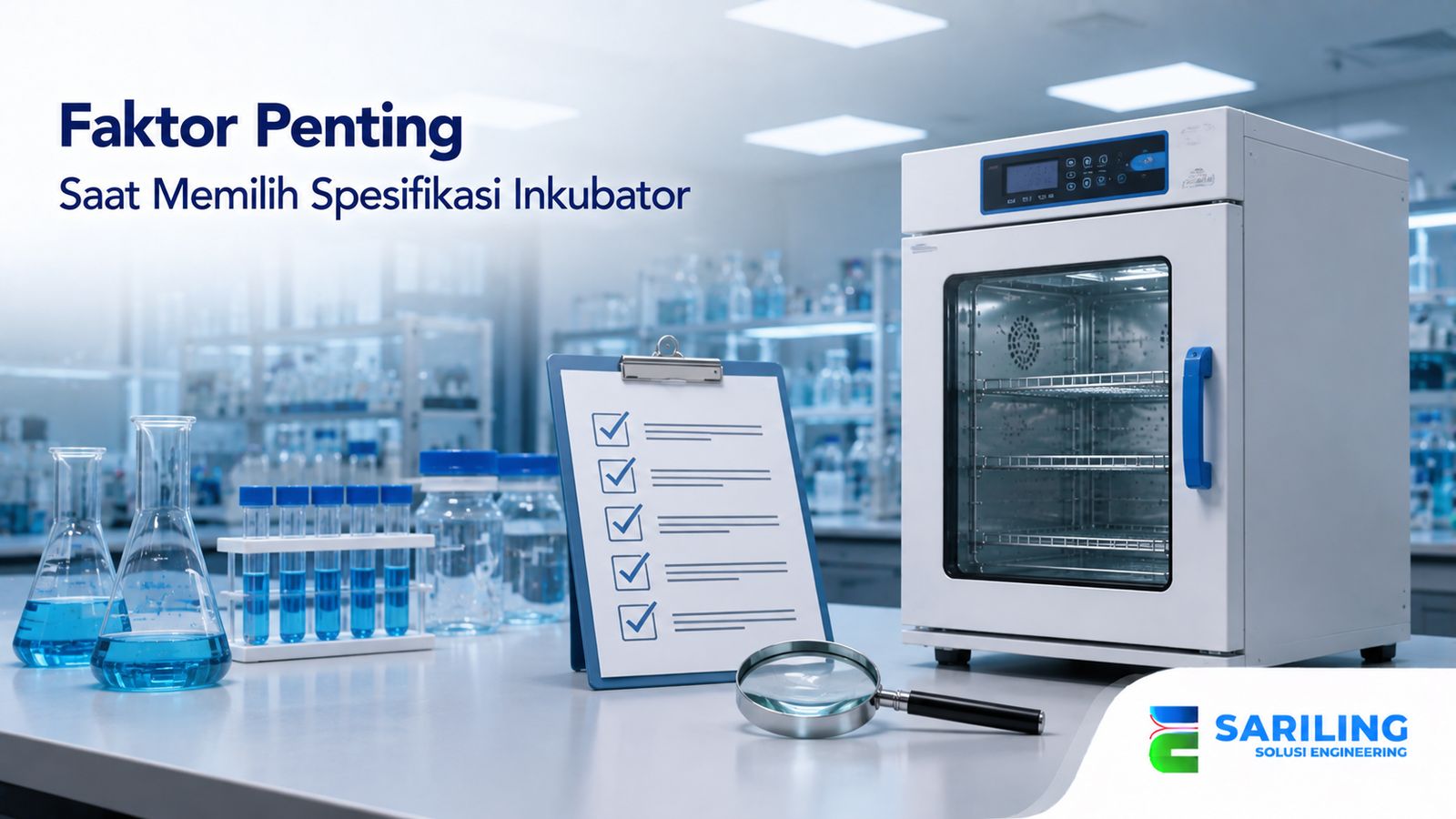 Faktor pemilihan spesifikasi inkubator laboratorium dengan kontrol suhu dan fitur pendukung.