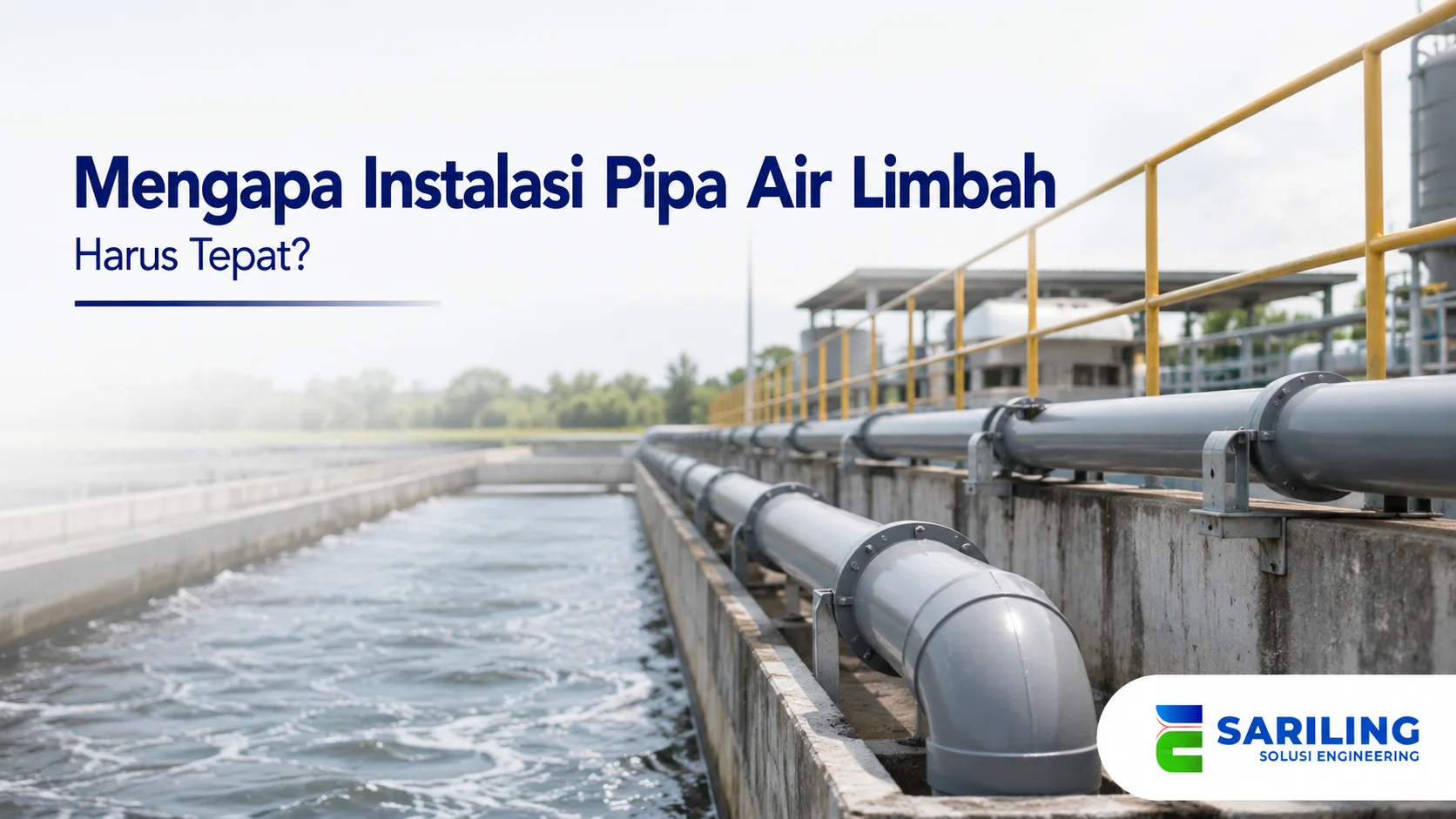 Instalasi pipa air limbah pada sistem pengolahan dengan jalur pipa yang terpasang rapi.