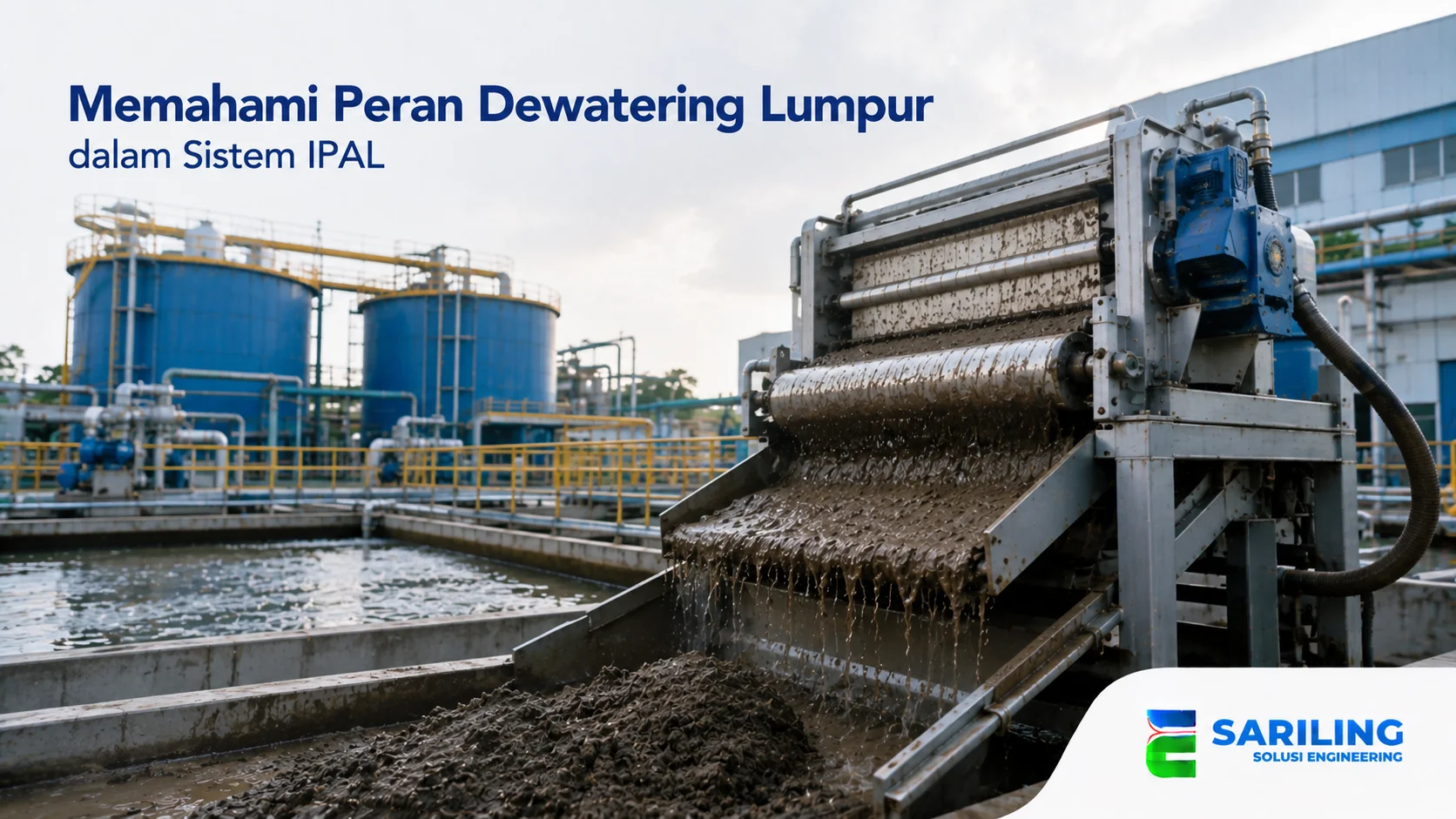 Dewatering lumpur pada sistem IPAL untuk mengurangi kadar air limbah industri.