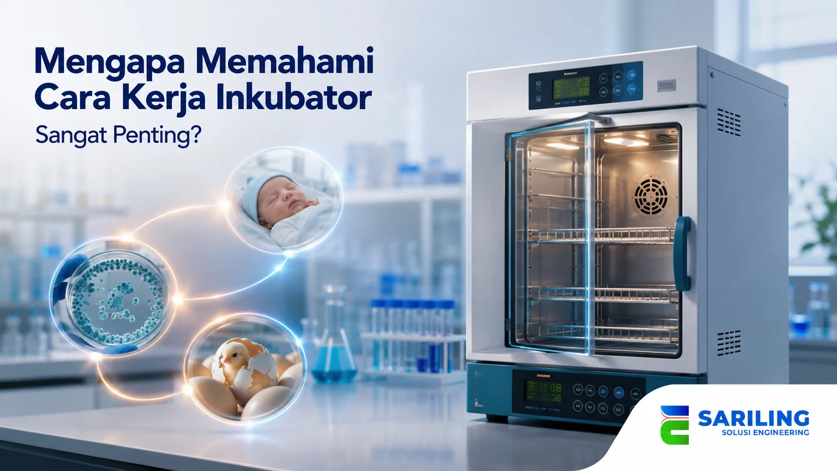 Cara kerja inkubator dengan sistem kontrol suhu untuk menjaga kondisi lingkungan tetap stabil.