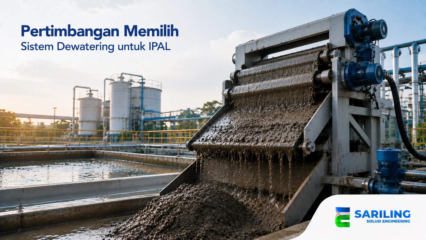 Sistem dewatering untuk IPAL dalam proses pengurangan kadar air lumpur industri.