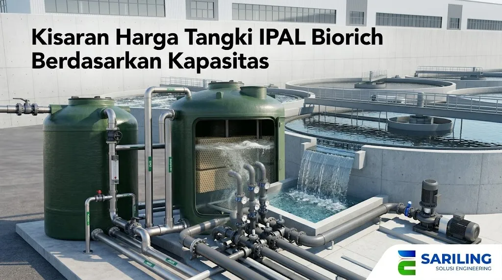 Banner tangki IPAL Biorich dengan teks kisaran harga tangki IPAL Biorich berdasarkan kapasitas.