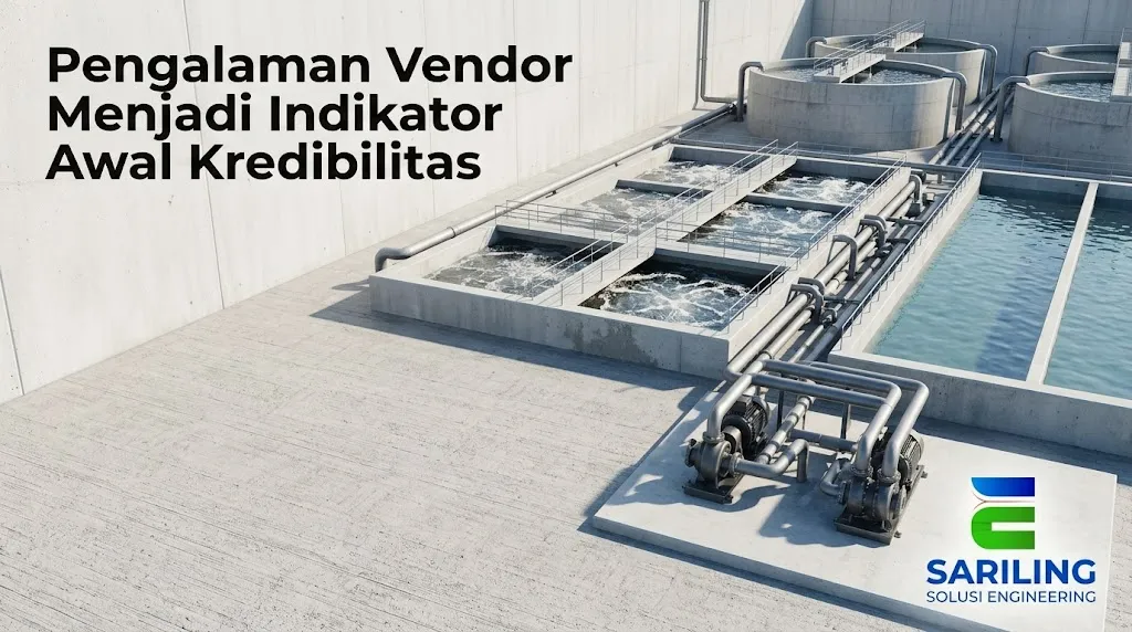 Banner sistem IPAL industri dengan teks pengalaman vendor sebagai indikator kredibilitas.