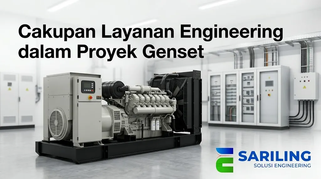 Cakupan Layanan Engineering dalam Proyek Genset" dan logo "Sariling Solusi Engineering