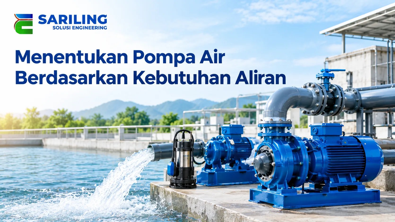 Pompa air industri untuk menentukan kebutuhan aliran air berdasarkan kapasitas dan spesifikasi pompa.
